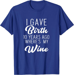Mom Wine Mom Birthday Girl Boy 10th 10 Year Old Party T-Shirt - T-Shirt | Royal