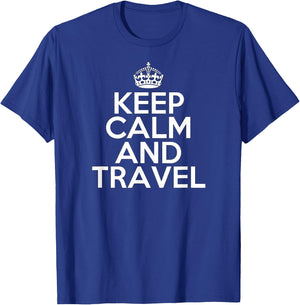 Funny Keep Calm and Travel Vacation Adventure Travel T-Shirt - T-Shirt | Royal