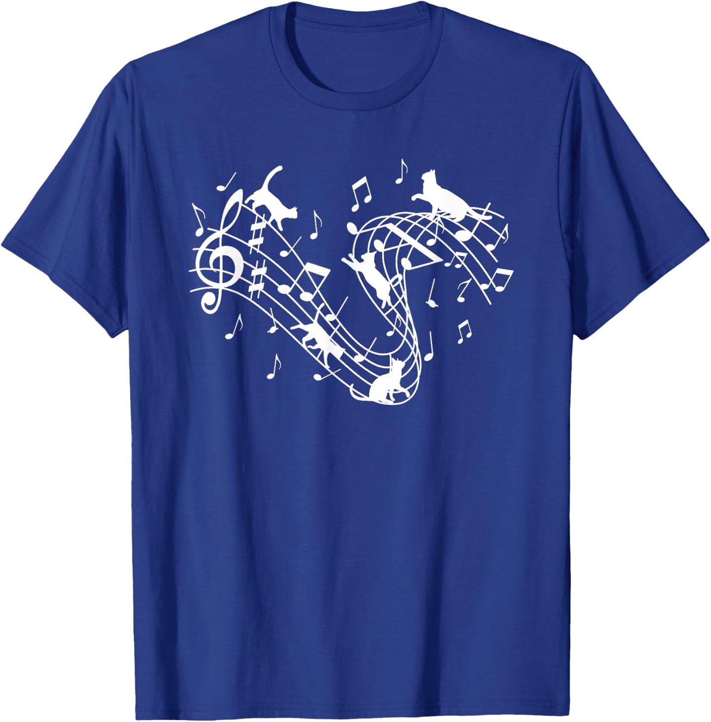 Cute Cat Lover Kitty Playing Music Note Clef Musician Music Men Women Girls Kids T-Shirt - T-Shirt | Royal