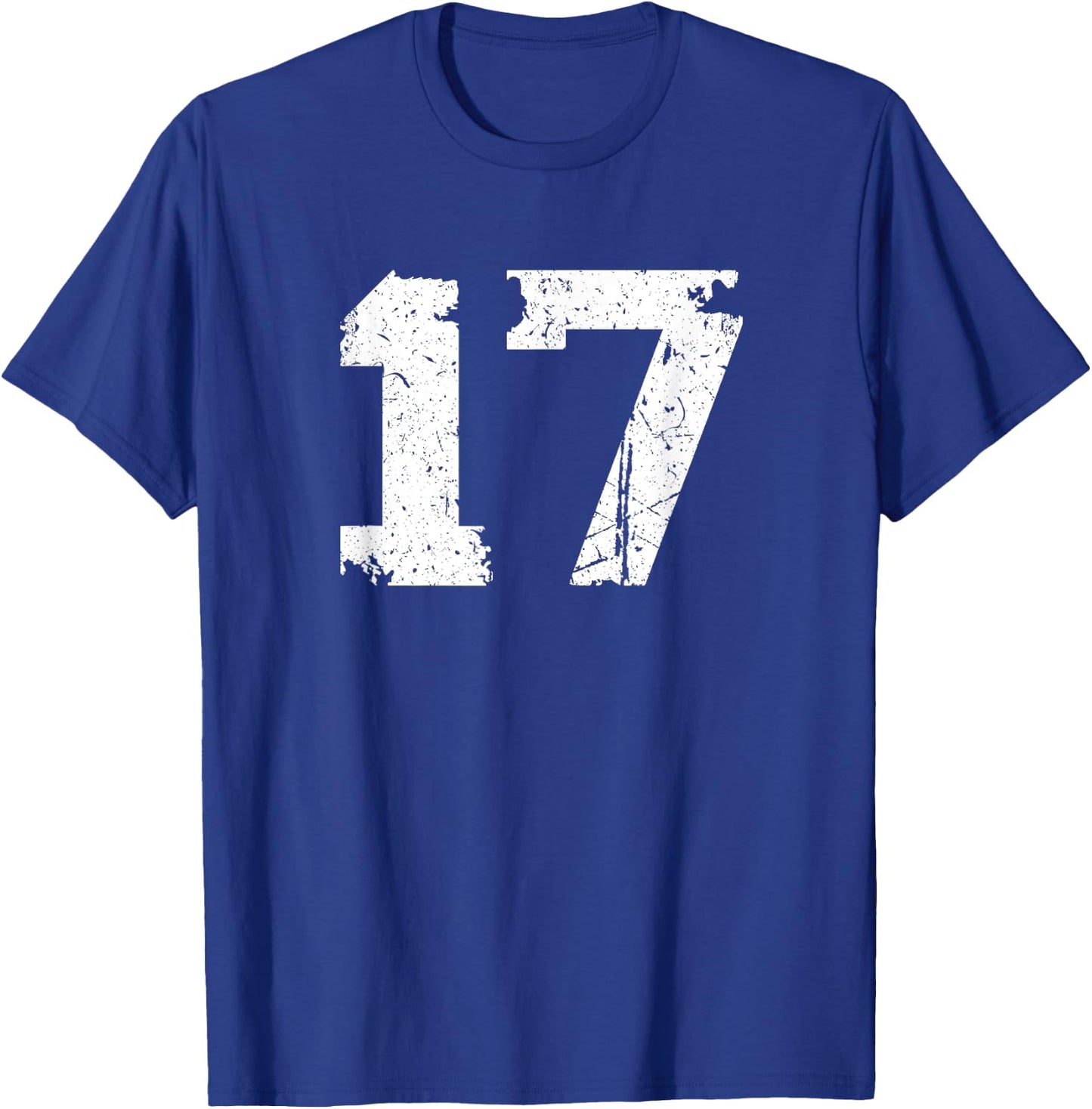 Number #17 Sport Vintage Torn Varsity Number T-Shirt - T-Shirt | Royal