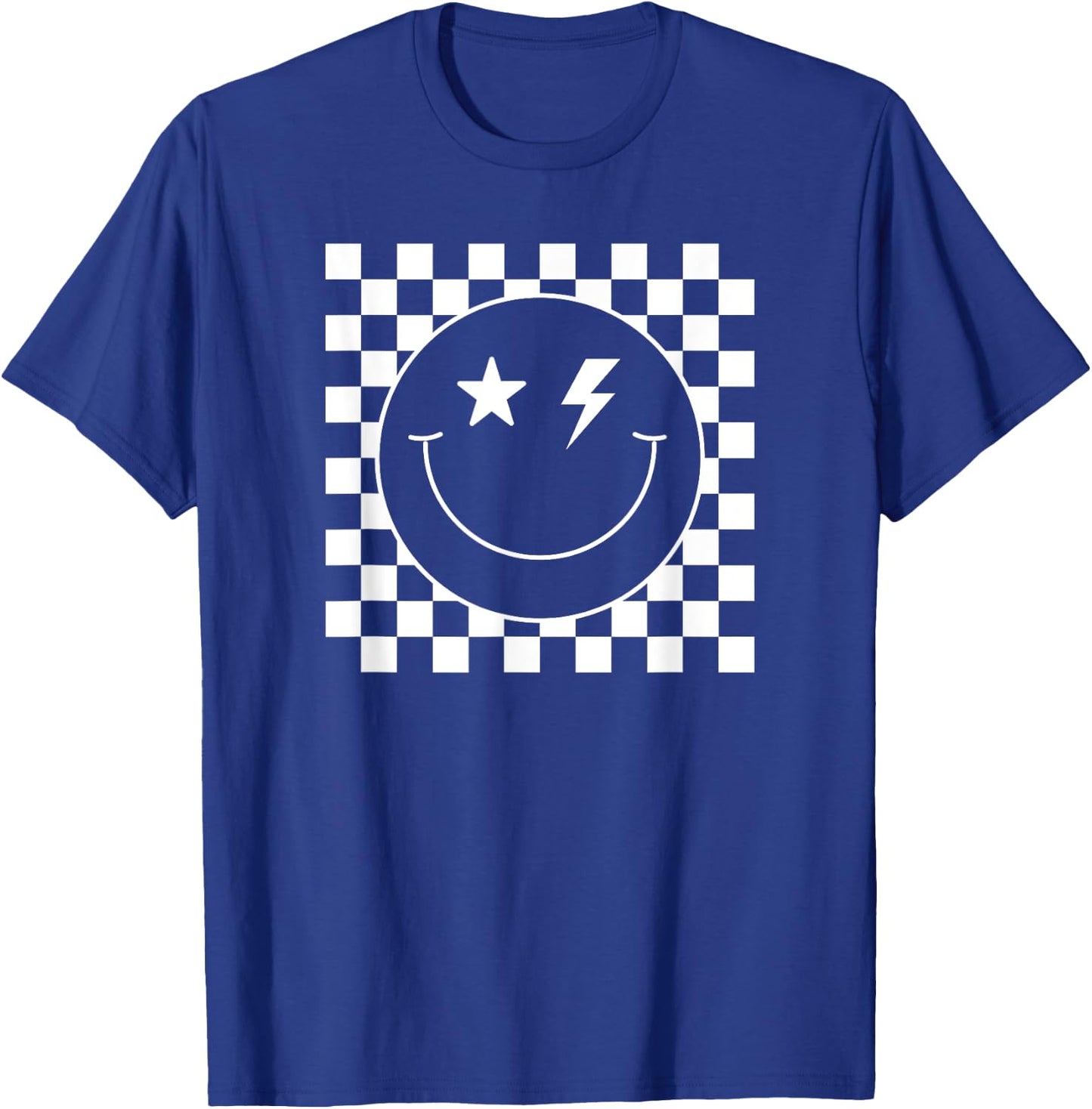 Checkered Lightning Eyes Smile Face Shirt Happy Face Cute T-Shirt - T-Shirt | Royal