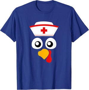 Cute Nurse Turkey Face, Nurses Cap for Thanksgiving party T-Shirt - T-Shirt | Royal