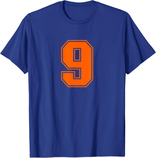 Number #9 Orange Sports Jersey Lucky Number T-Shirt - T-Shirt | Royal