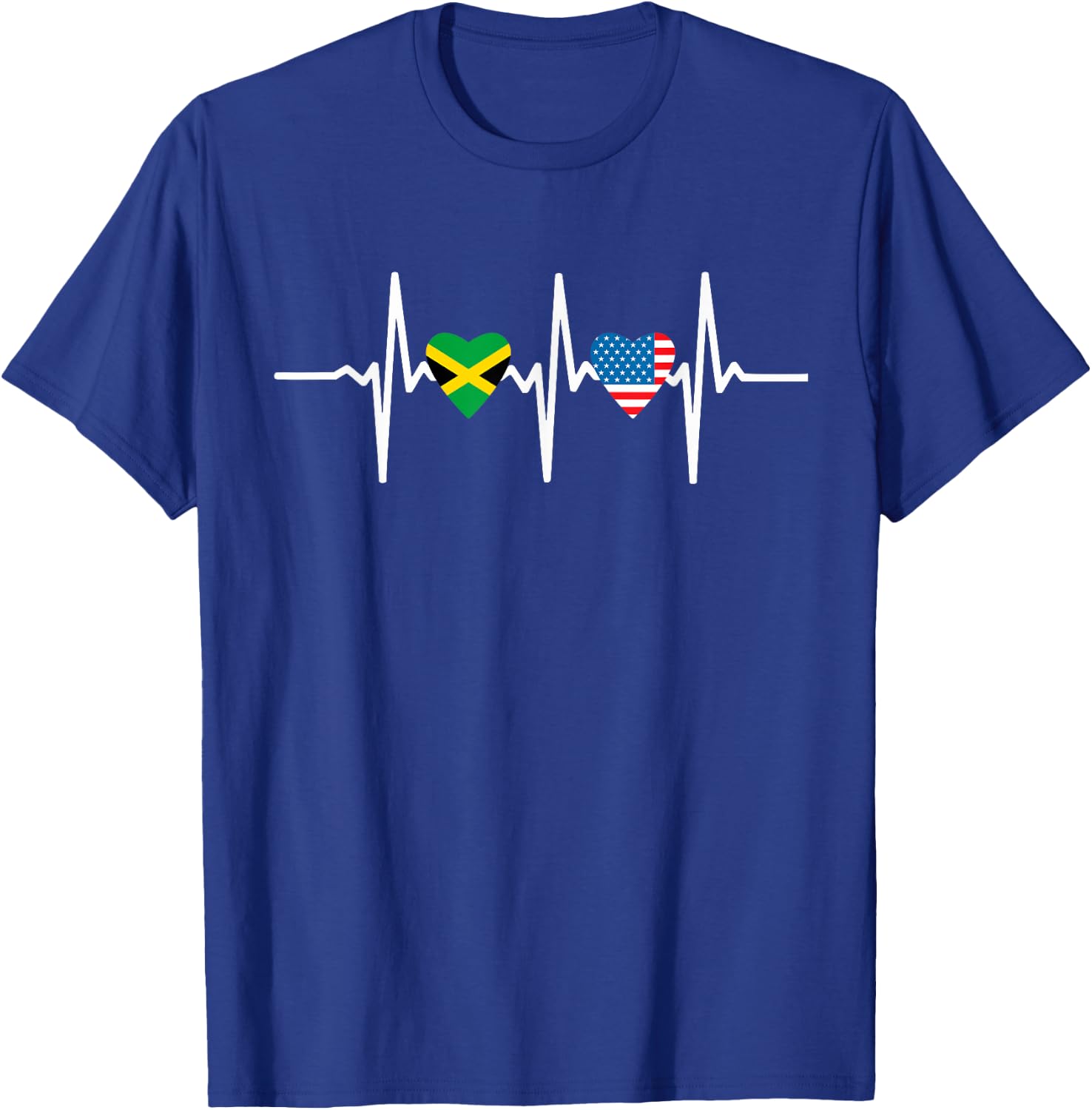 Half American Jamaican Usa America Jamaica Flag Heartbeat T-Shirt - T-Shirt | Royal