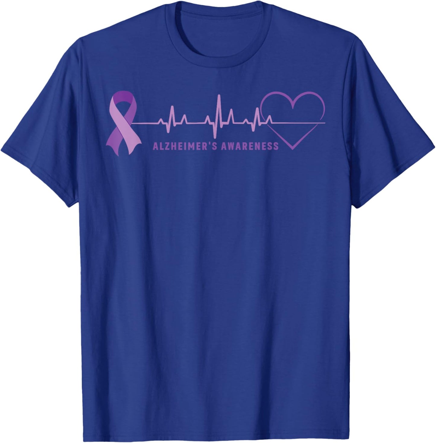 Alzheimer Disease Awareness Wear Alzheimer Ribbon Heartbeat T-Shirt - T-Shirt | Royal