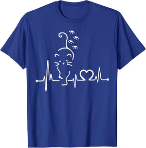 CAT HEARTBEAT Shirt Heart Beat for Mom Dad Kitty Cat Lovers Men Women Girls Kids T-Shirt - T-Shirt | Royal