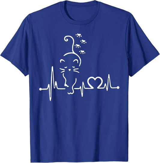 CAT HEARTBEAT Shirt Heart Beat for Mom Dad Kitty Cat Lovers Men Women Girls Kids T-Shirt - T-Shirt | Royal