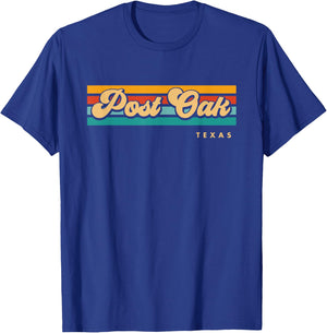Vintage Sunset Stripes Post Oak, Texas T-Shirt - T-Shirt | Royal
