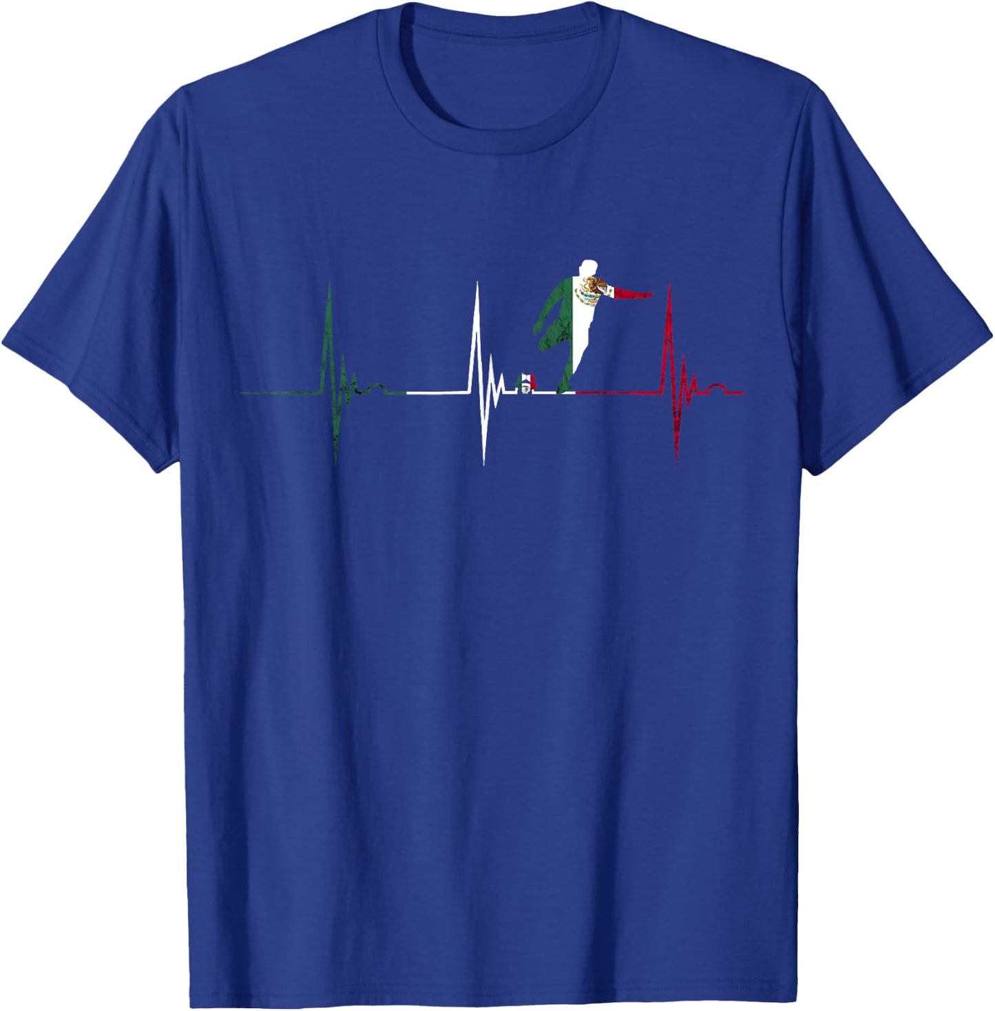 Heartbeat EKG Pulse Mexico Mexican Flag Mexican Soccer Team T-Shirt - T-Shirt | Royal