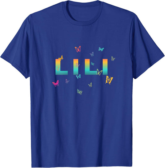 Lili - Beautiful Name with Butterlfies T-Shirt - T-Shirt | Royal
