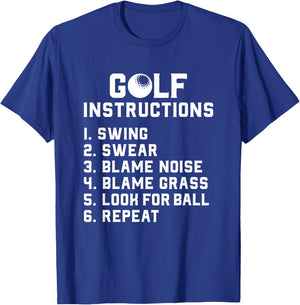 Golf Instructions - Swing, Swear, Blame Wind Grass Repeat T-Shirt - T-Shirt | Royal