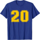 Number #20 Yellow Sports Fan Jersey Number T-Shirt - T-Shirt | Royal
