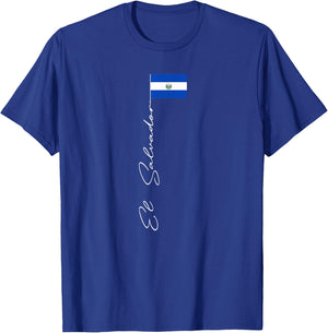 El Salvador Signature Flag Pole Patriotic El Salvador Flag T-Shirt - T-Shirt | Royal