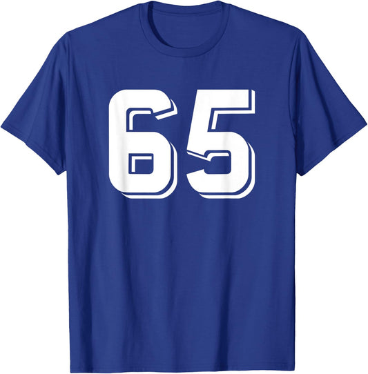 Number #65 Retro Sports Jersey Uniform White Lucky Number T-Shirt - T-Shirt | Royal