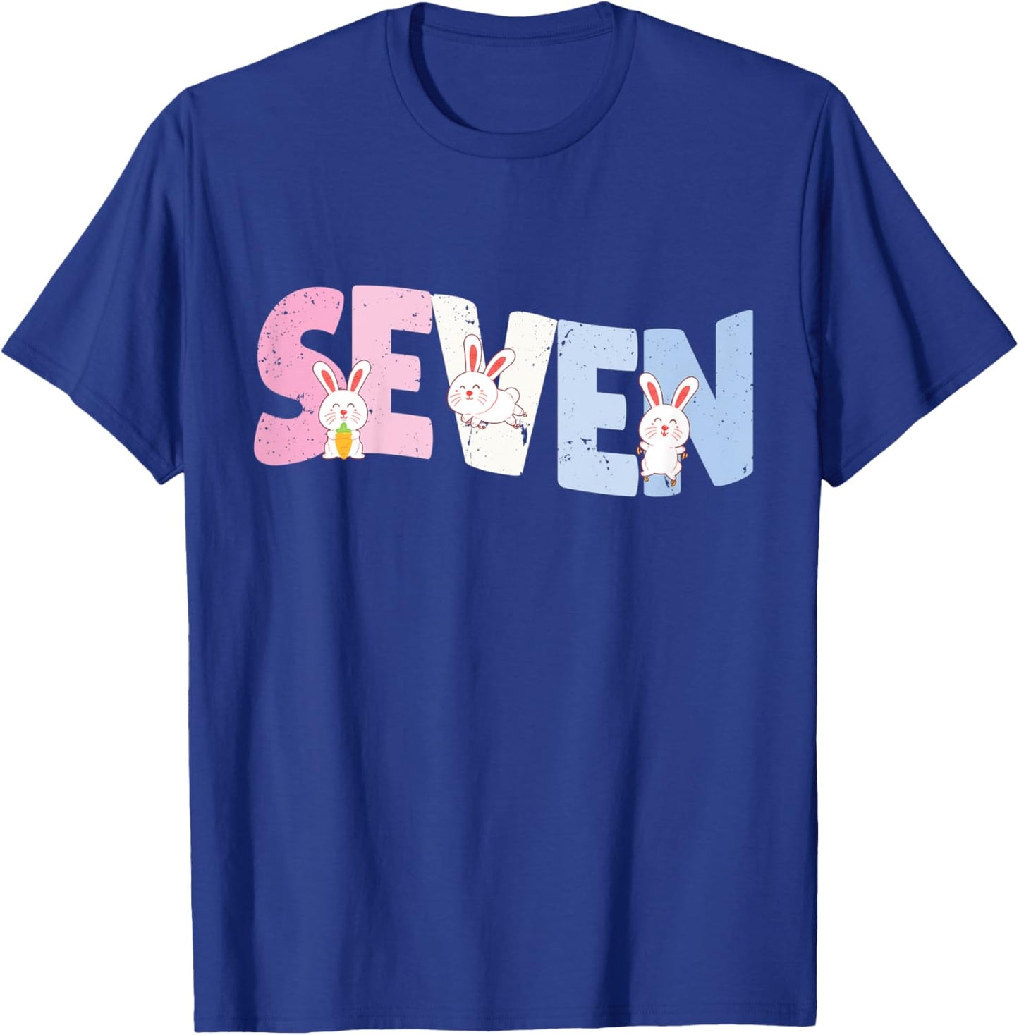Kids 7 Year Old Cute Rabbit Birthday Girl 7th B-day T-Shirt - T-Shirt | Royal