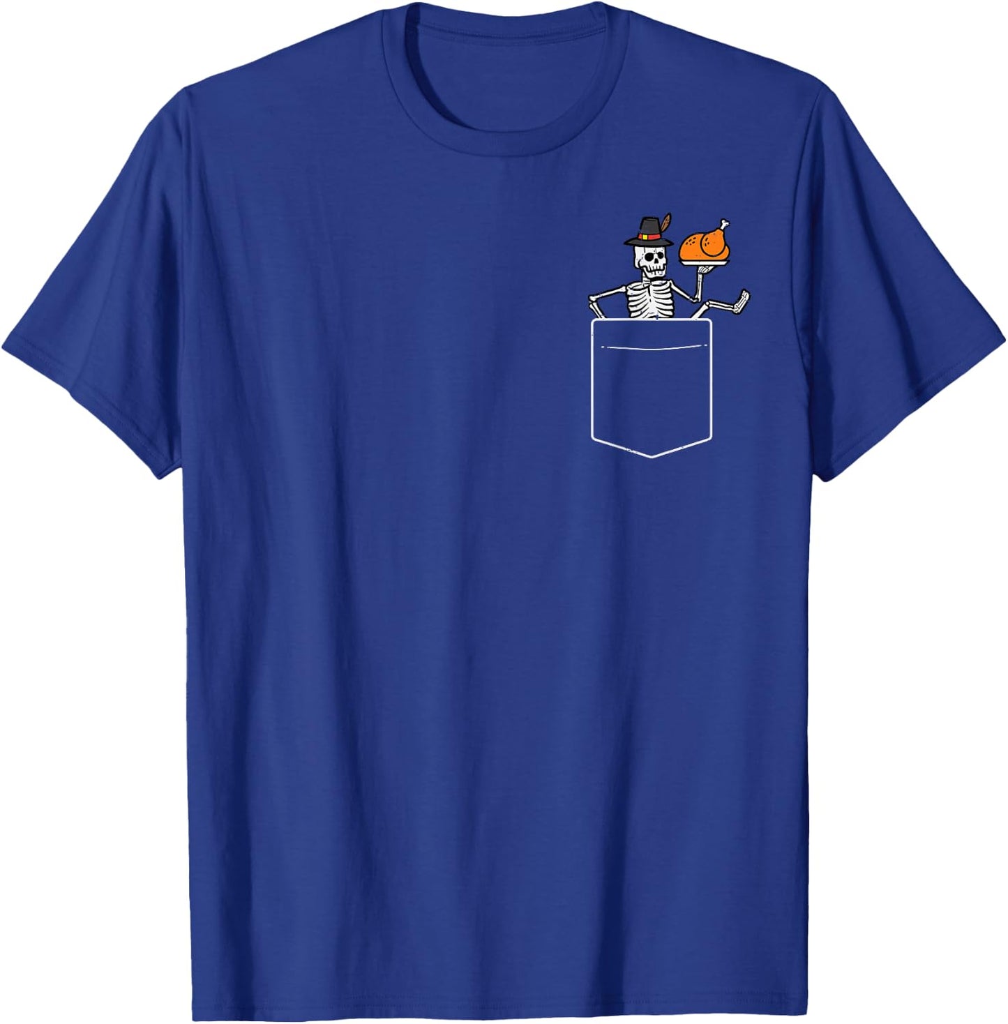 Thanksgiving Skeleton Pocket Turkey Day Fall Men Women Kids T-Shirt - T-Shirt | Royal