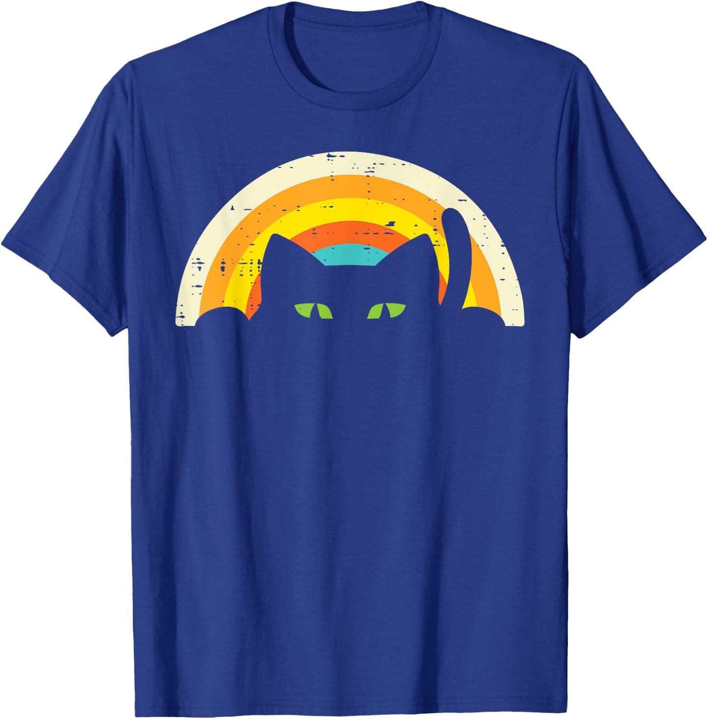 Peeping Black Cat Rainbow Vintage Halloween Men Women Kids T-Shirt - T-Shirt | Royal