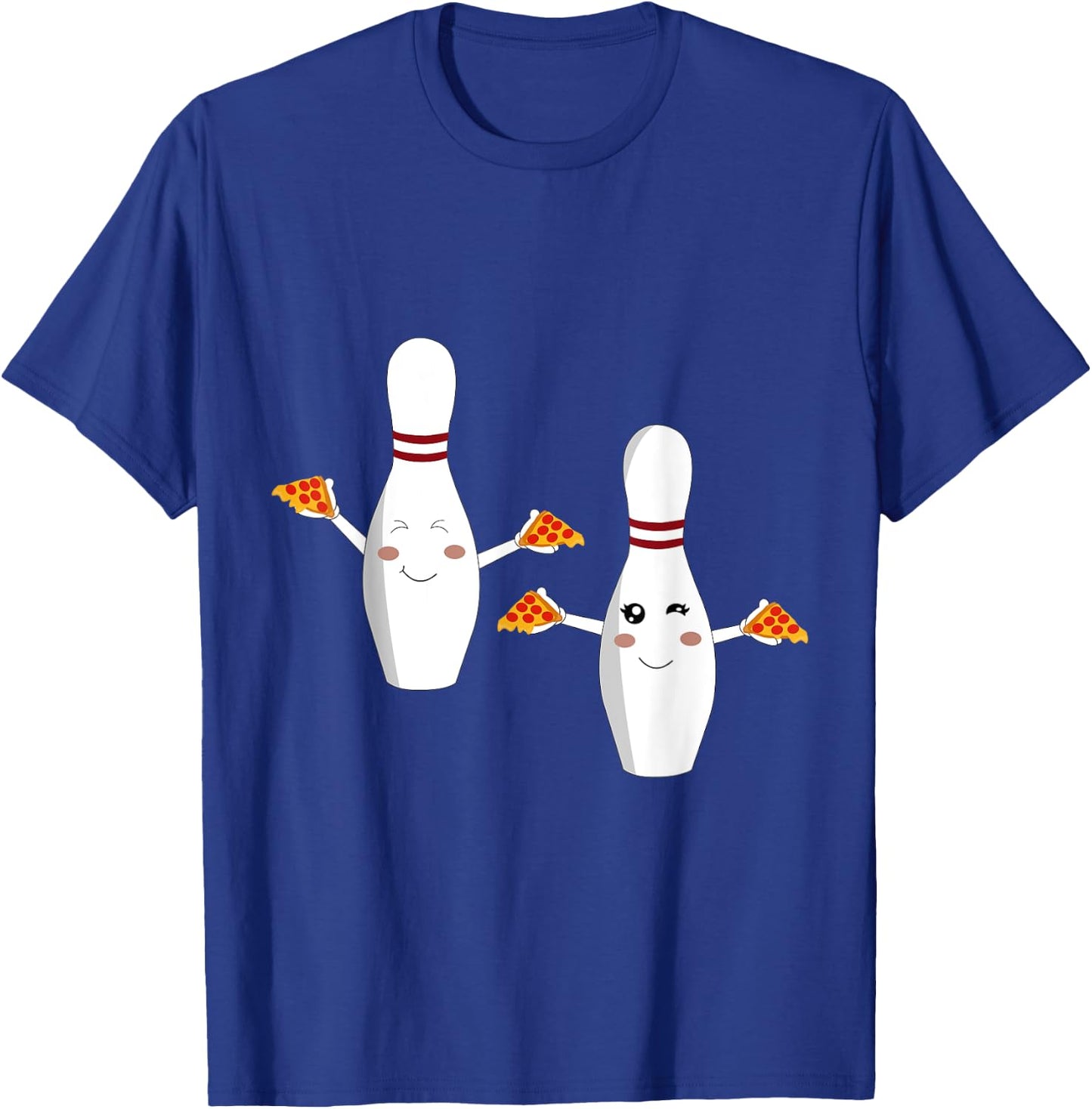 Funny Cute Bowling Pins Holding Pizza Slices T-Shirt - T-Shirt | Royal