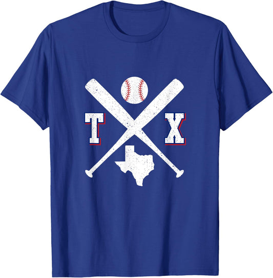Texas Map TX Sport Vintage Baseball Bats T-Shirt - T-Shirt | Royal