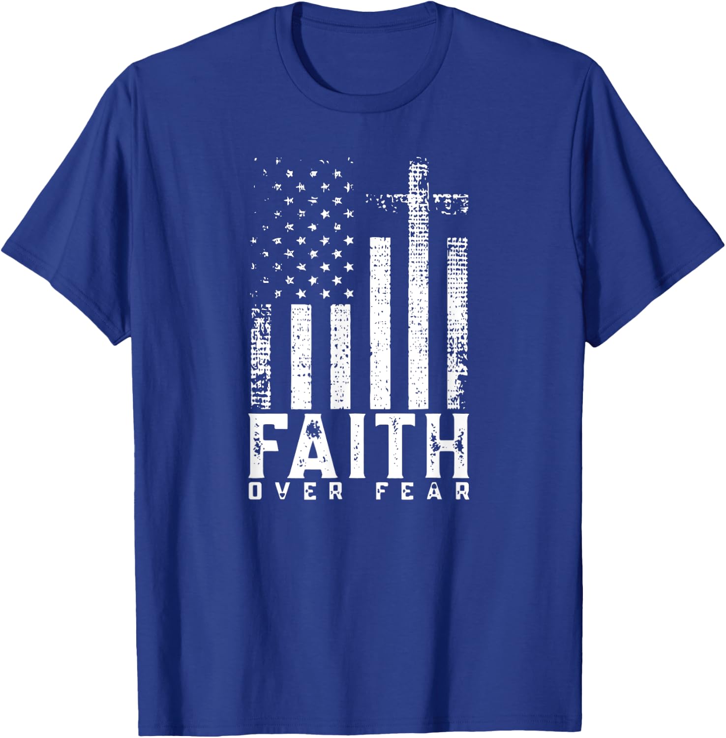 Faith Over Fears Cool Christian Cross American USA Flag Gym Men T-Shirt - T-Shirt | Royal
