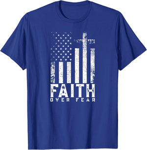 Faith Over Fears Cool Christian Cross American USA Flag Gym Men T-Shirt - T-Shirt | Royal