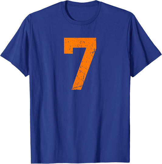Vintage Orange Sports Team Number #7 T-Shirt - T-Shirt | Royal