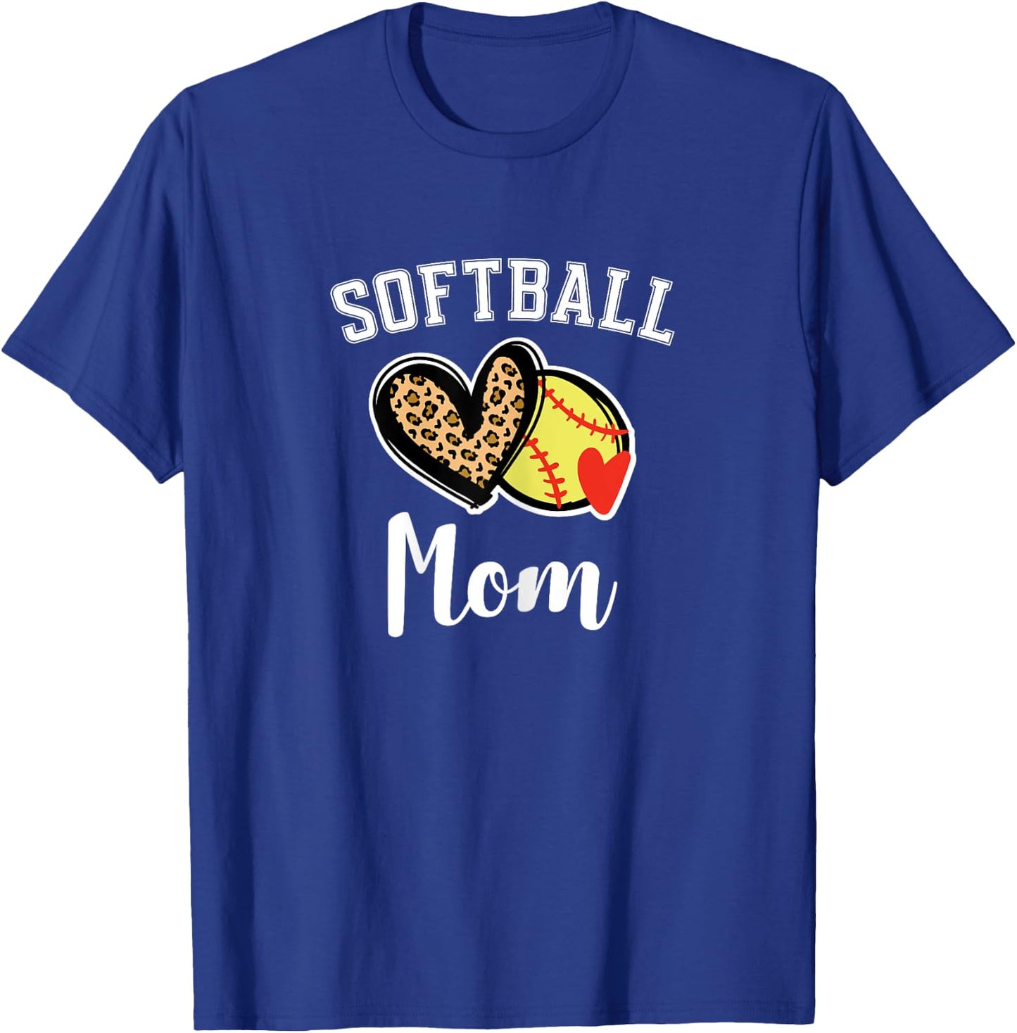 Softball Mom Leopard Heart T-Shirt - T-Shirt | Royal