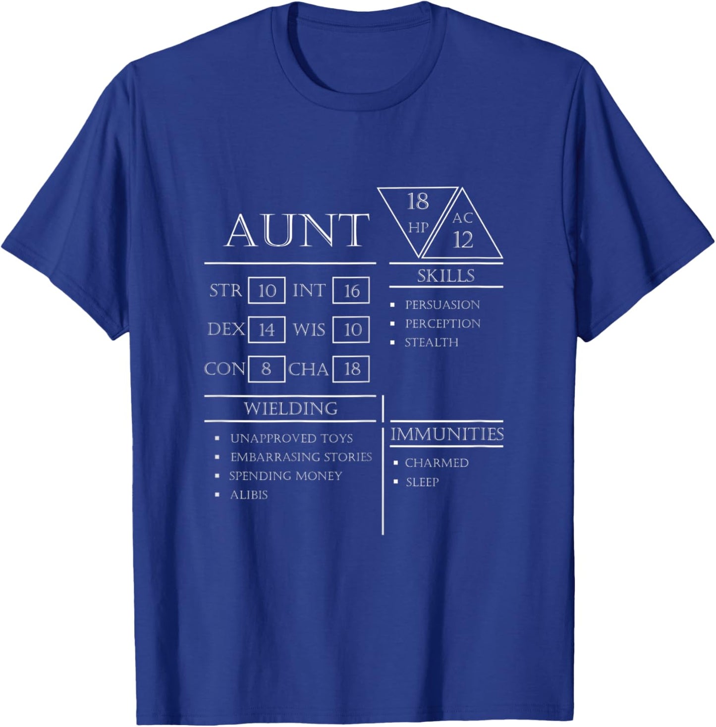 Roleplaying Dice Gamer Dragon Aunt Stat Skills Wielding T-Shirt - T-Shirt | Royal