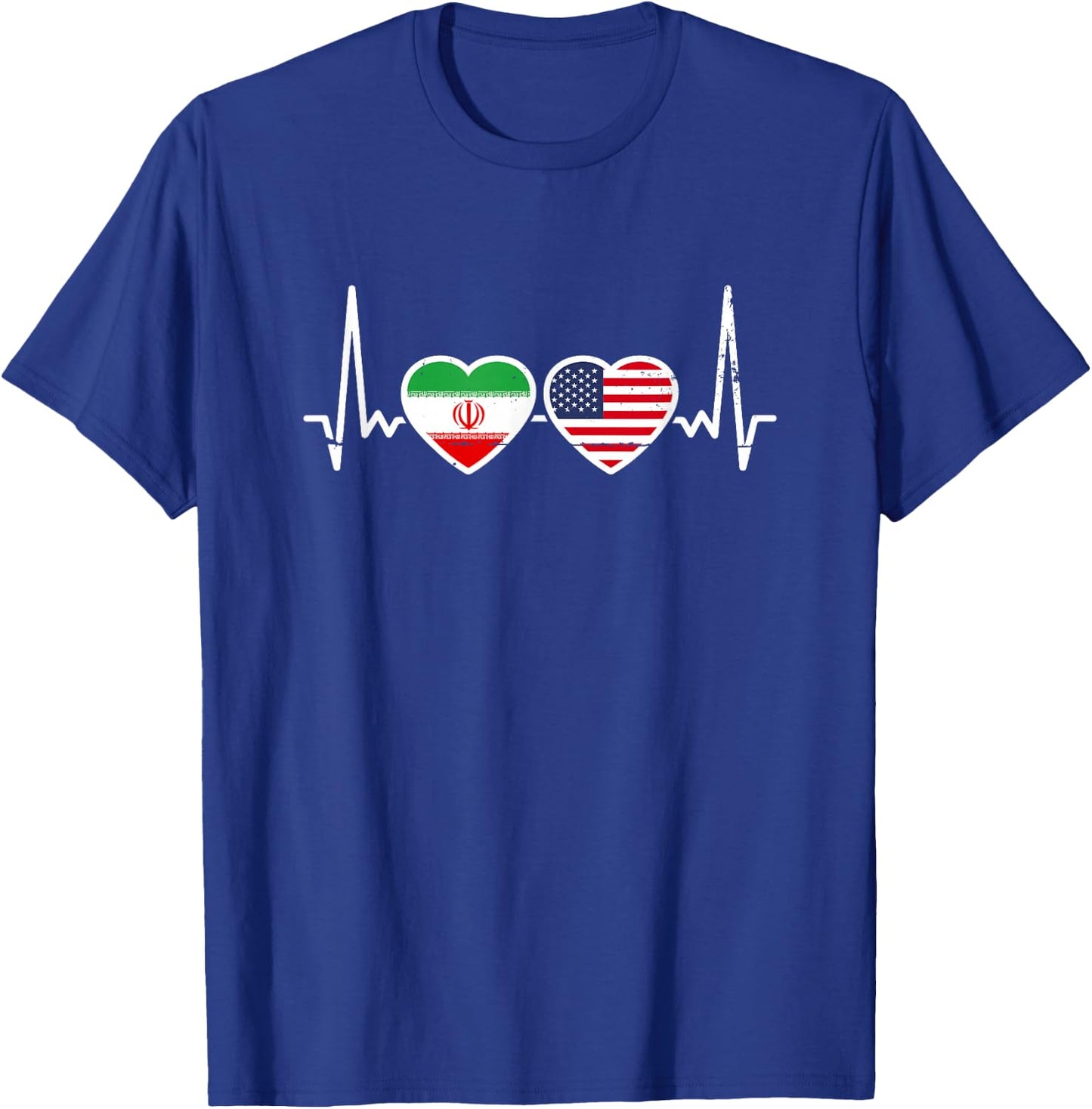 Iran USA Vintage Heartbeat Flag American Iranian T-Shirt - T-Shirt | Royal