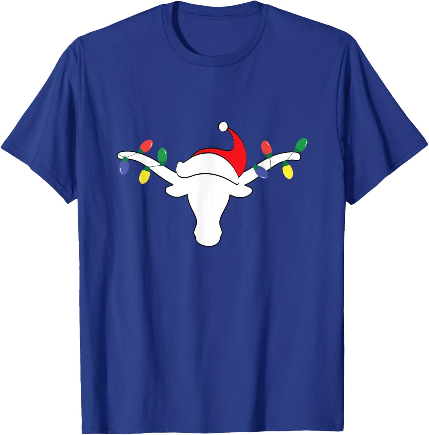 White Longhorn Christmas Lights Santa hat Horn Antlers T-Shirt - T-Shirt | Royal