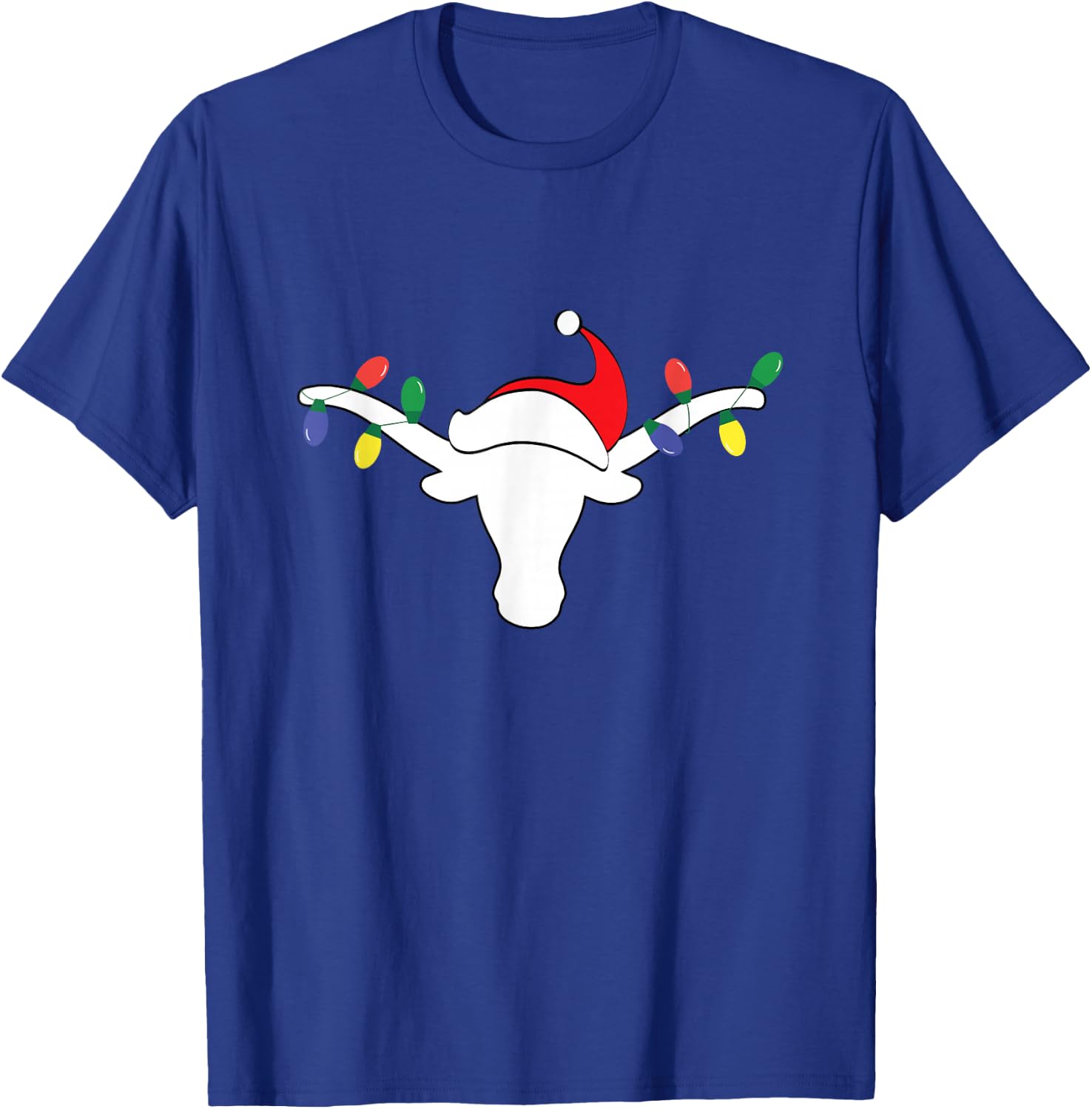 White Longhorn Christmas Lights Santa hat Horn Antlers T-Shirt - T-Shirt | Royal