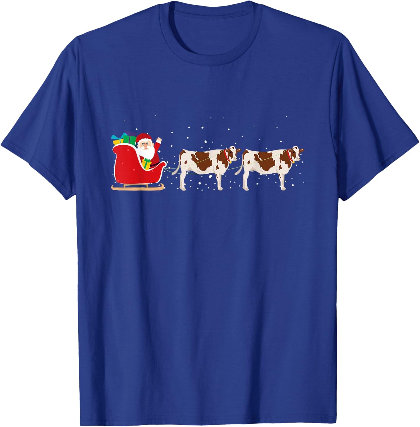 Cow Santa Christmas Sleigh - Funny Cow Xmas T-Shirt - T-Shirt | Royal