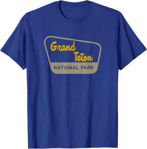 Grand Teton National Park Retro Two-Tone Sign T-Shirt - T-Shirt | Royal