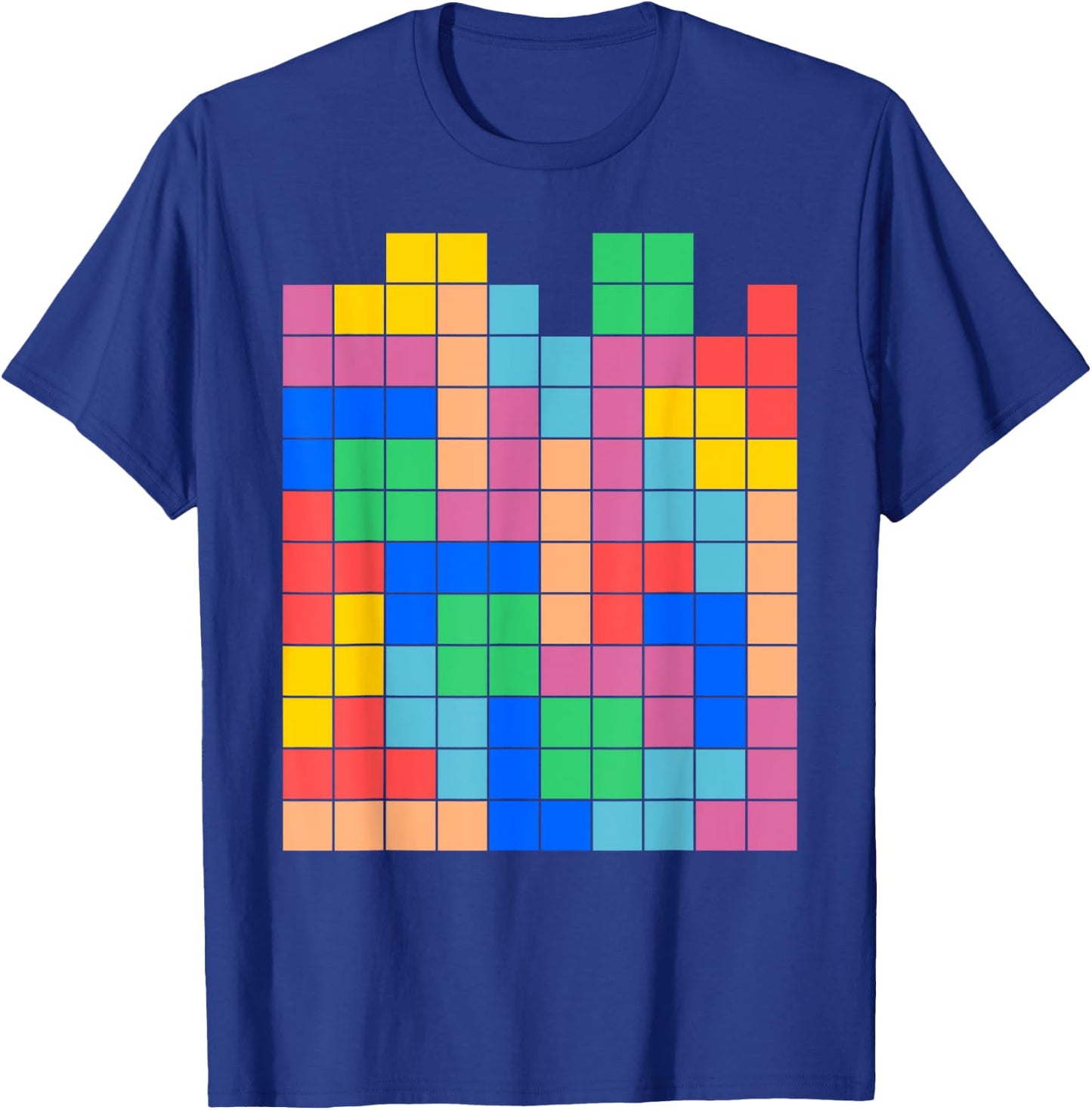 Geeky Tetrominoes Block Puzzle Video Game Math Teacher Nerd T-Shirt - T-Shirt | Royal