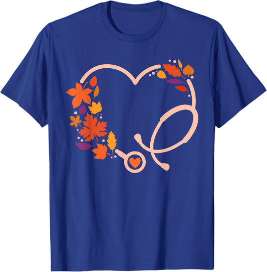 Fall Stethoscope Nurse Thanksgiving Nursing Autumn Scrub Top T-Shirt - T-Shirt | Royal
