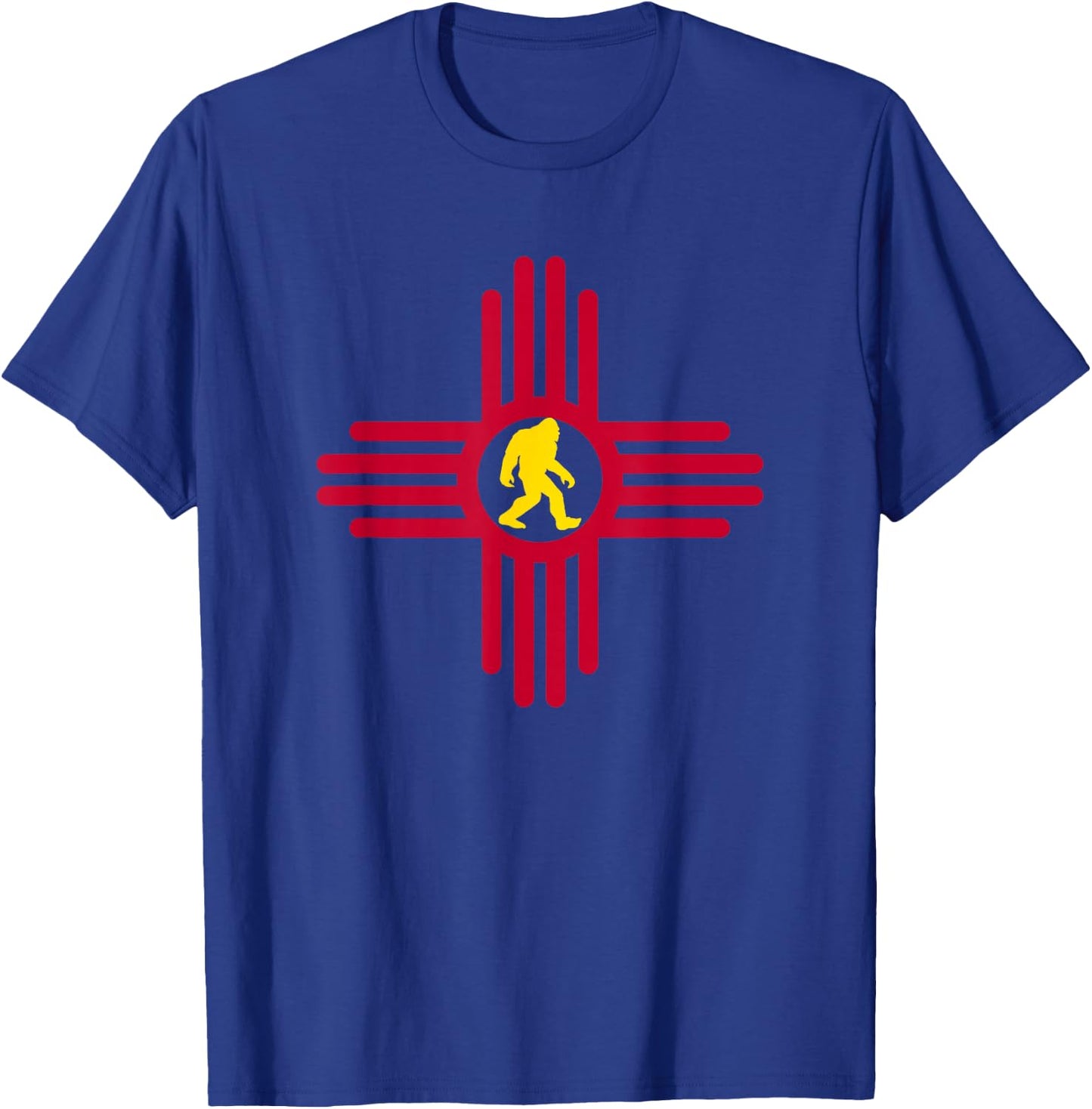 New Mexico Bigfoot State Flag Zia Symbol Bigfoot New Mexico T-Shirt - T-Shirt | Royal