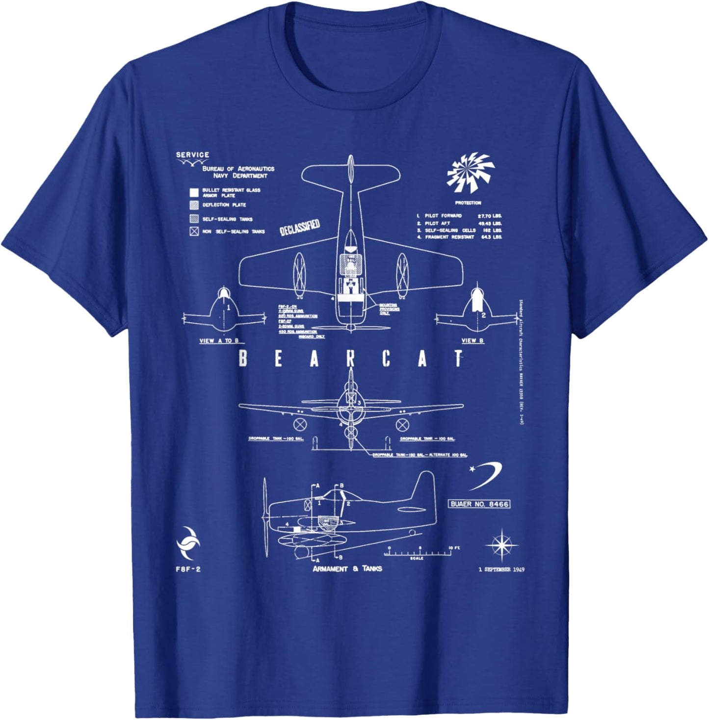 Grumman F8F-2 Bearcat Armament And Tanks Fighter Aircraft T-Shirt - T-Shirt | Royal