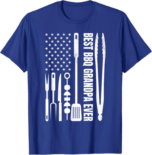 Best BBQ Grandpa Ever - Barbecue Grandpa Smoker And USA Flag T-Shirt - T-Shirt | Royal