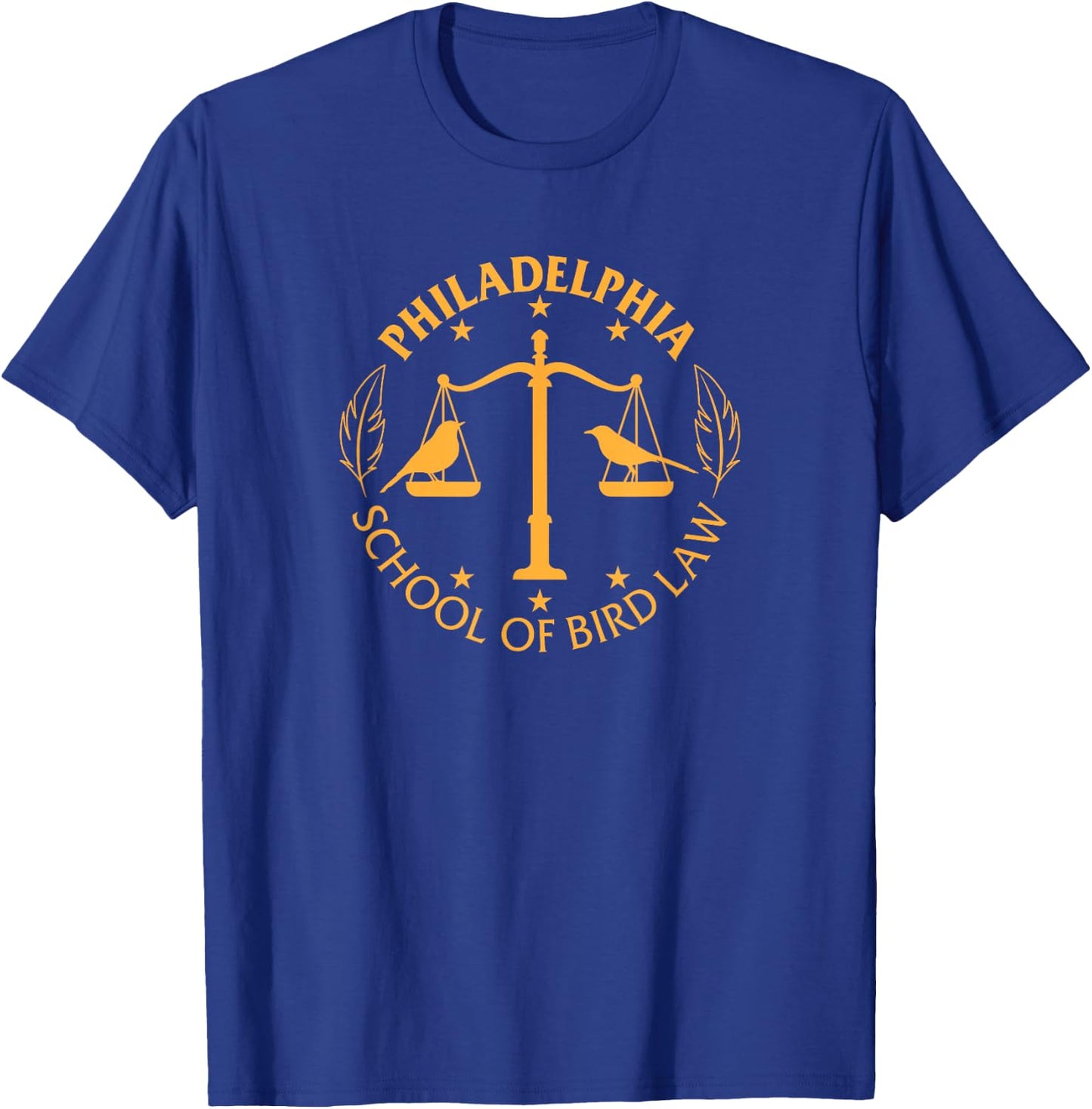 DARIBO Men's Black Short Sleeve Modern , Small, School Humor, Philadelphia School of Bird Law T-Shirt - T-Shirt | Royal