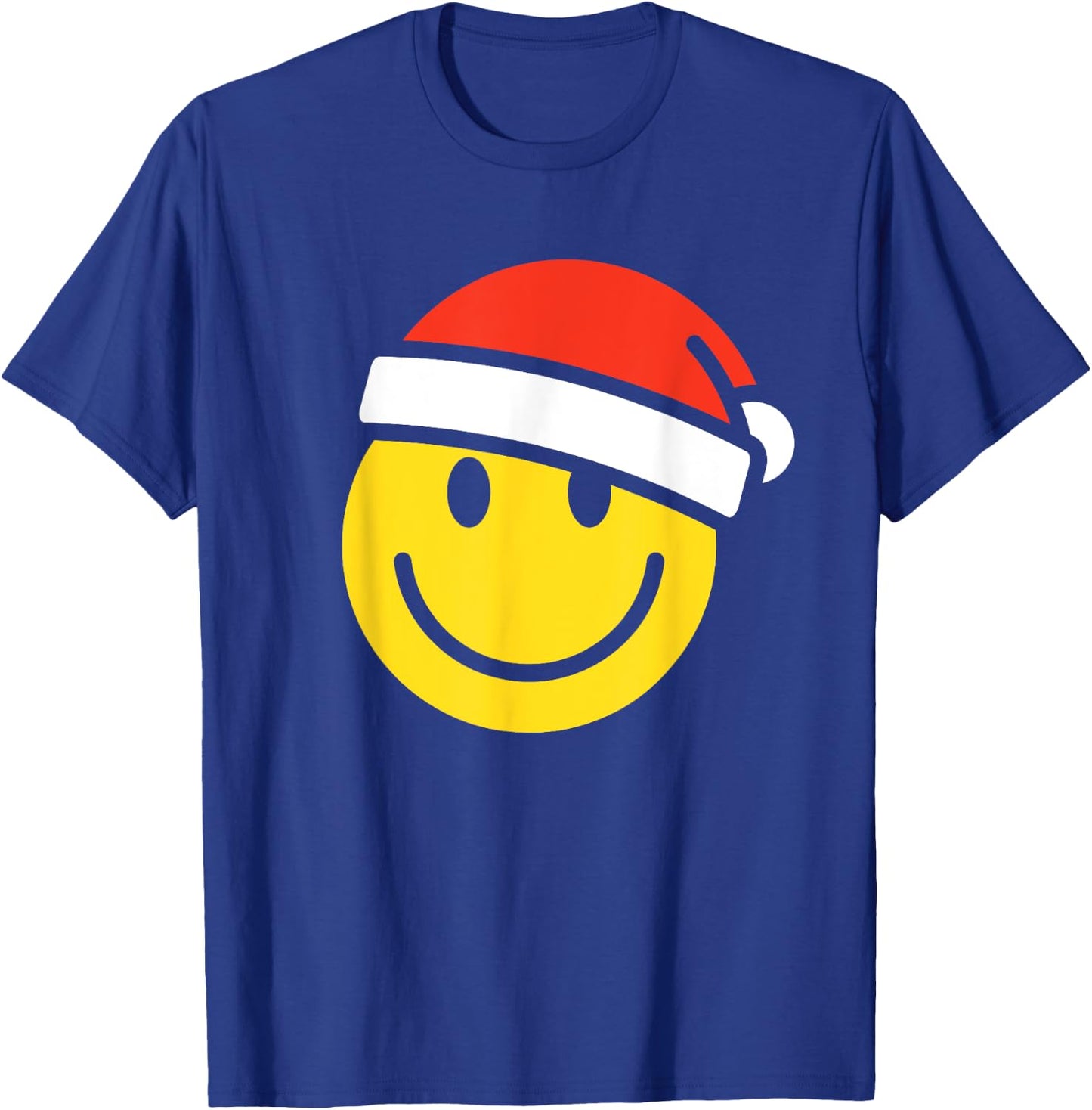 Yellow Smile Face Christmas Shirt Santa Hat Xmas Happy Face T-Shirt - T-Shirt | Royal