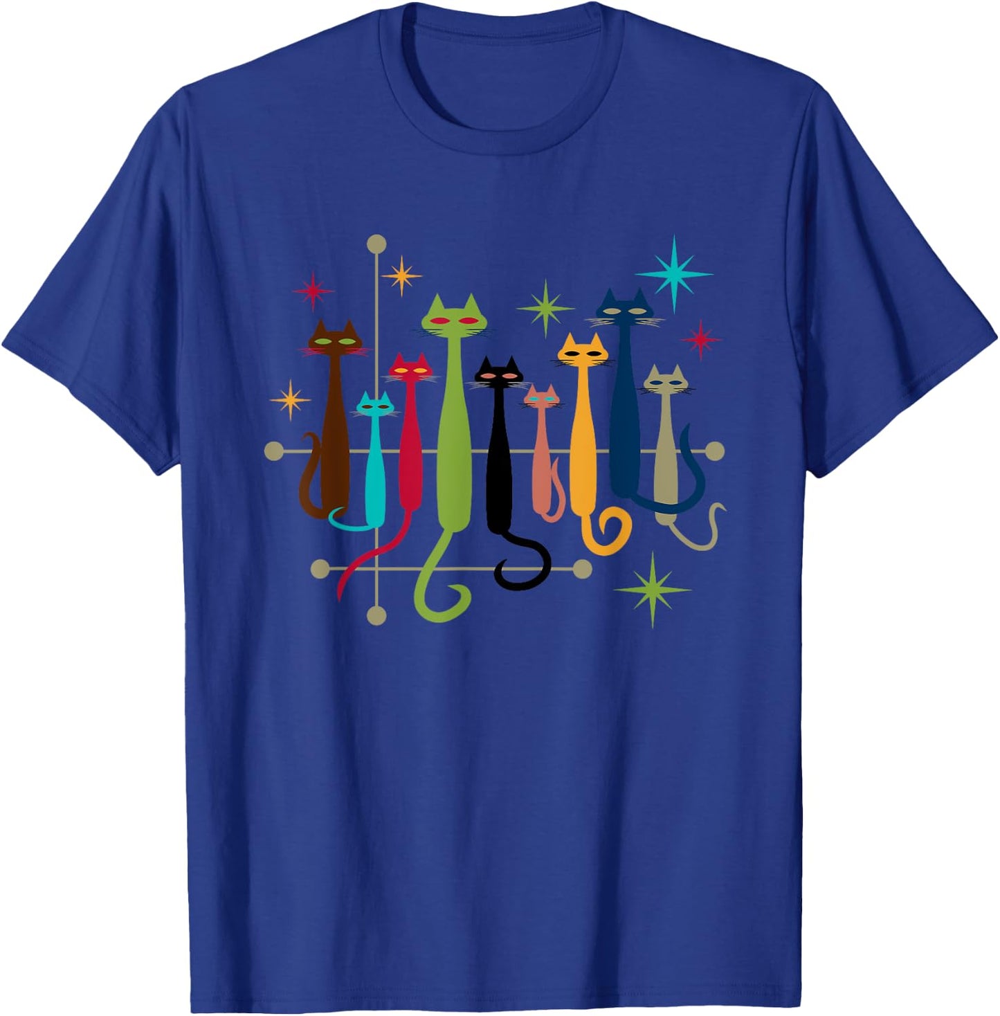 Mid-Century Modern Cats Vintage Retro MCM 1950s Style T-Shirt - T-Shirt | Royal