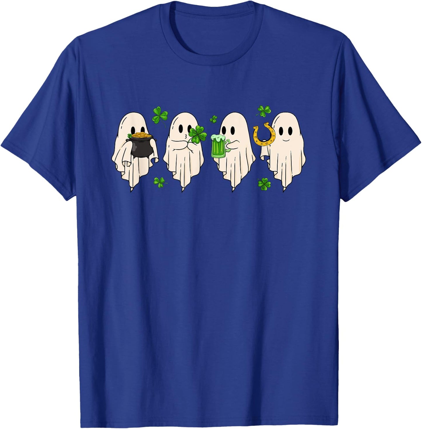 Cute Ghost Hold Clover Beer Spooky St Patrick's Day T-Shirt - T-Shirt | Royal