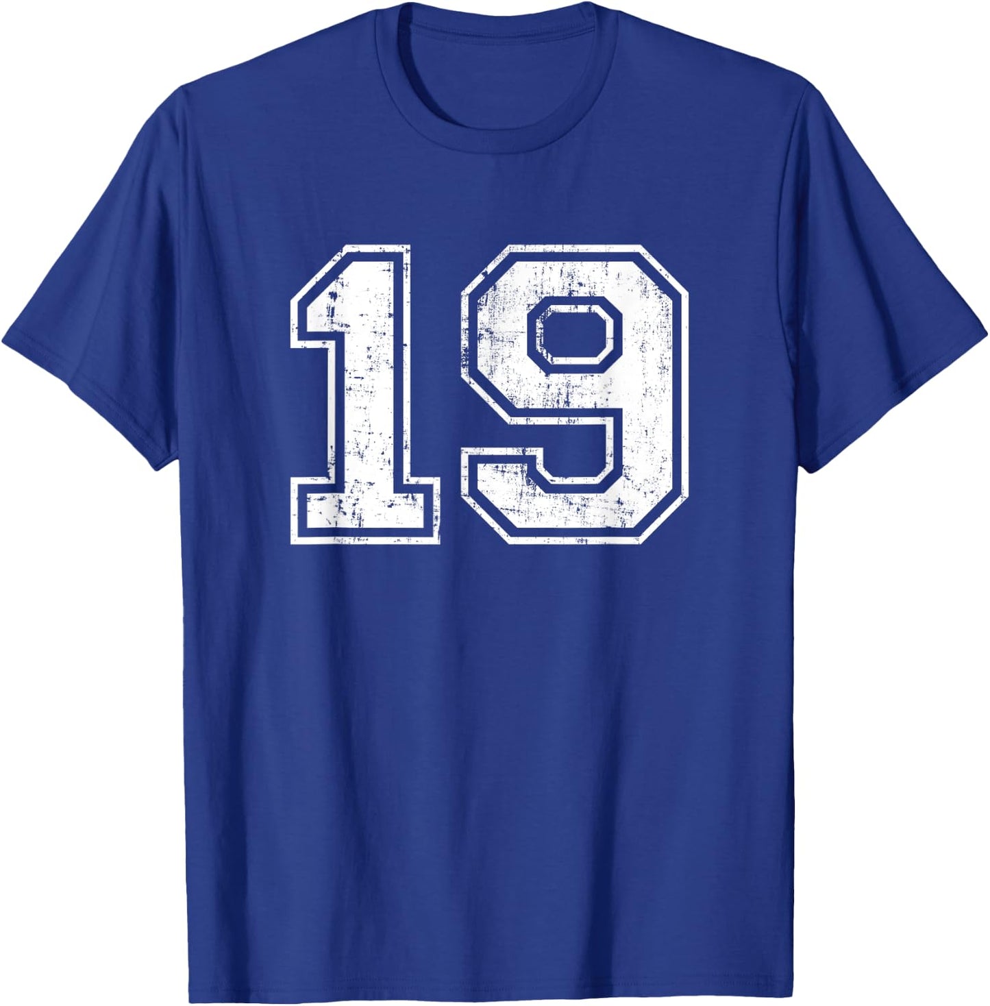 Number 19 Varsity Distressed Vintage Sports Team Practice T-Shirt - T-Shirt | Royal