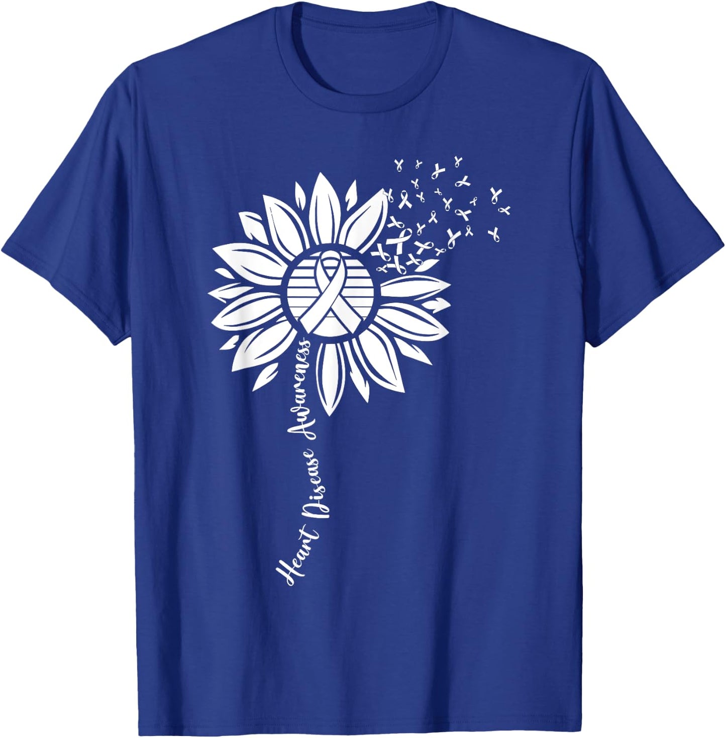 Heart Disease Awareness Month Sunflower Ribbon T-Shirt - T-Shirt | Royal
