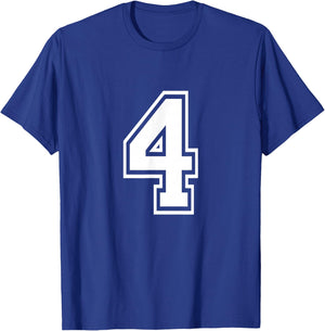 Number 4 Front + Back Varsity Sports Team 4rd Birthday T-Shirt - T-Shirt | Royal