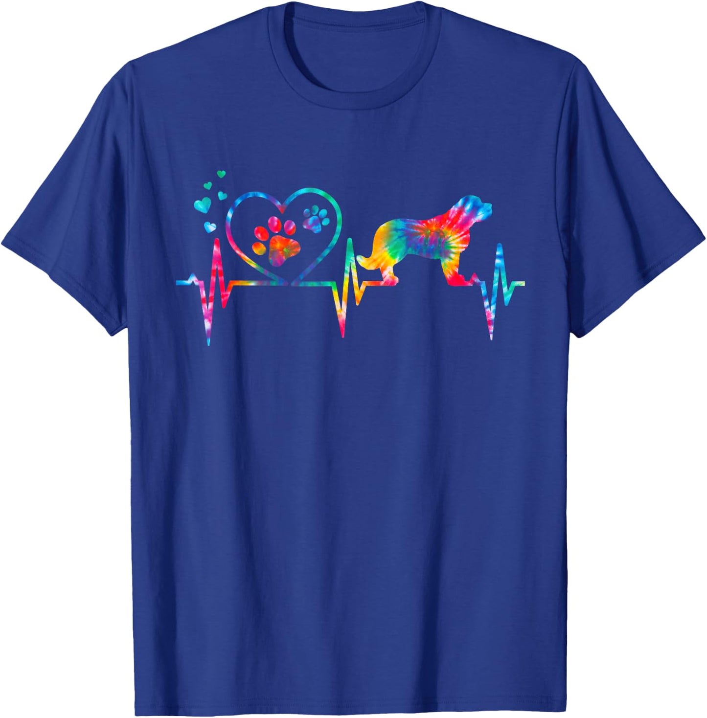 Saint Bernard Tie Dye Heartbeat Love Dog Funny T-Shirt - T-Shirt | Royal