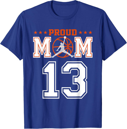 Custom Number 13 Proud Basketball Mom Personalized Sport Lov T-Shirt - T-Shirt | Royal