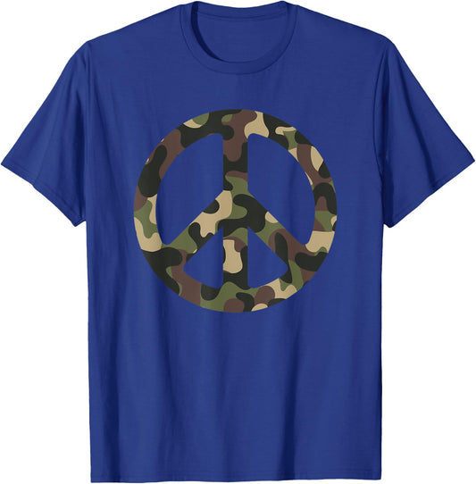 Camouflage Military Camo Hippie Peace Sign T-Shirt - T-Shirt | Royal