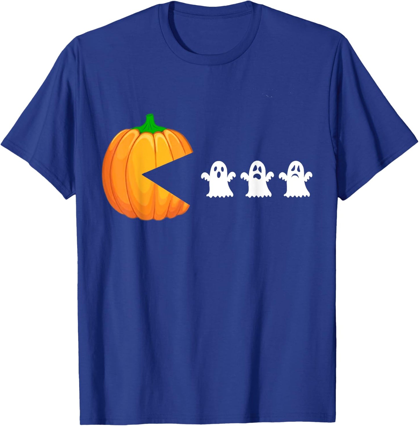 Funny Halloween Pumpkin Eating Ghost, Gamer Men Women Kids T-Shirt - T-Shirt | Royal