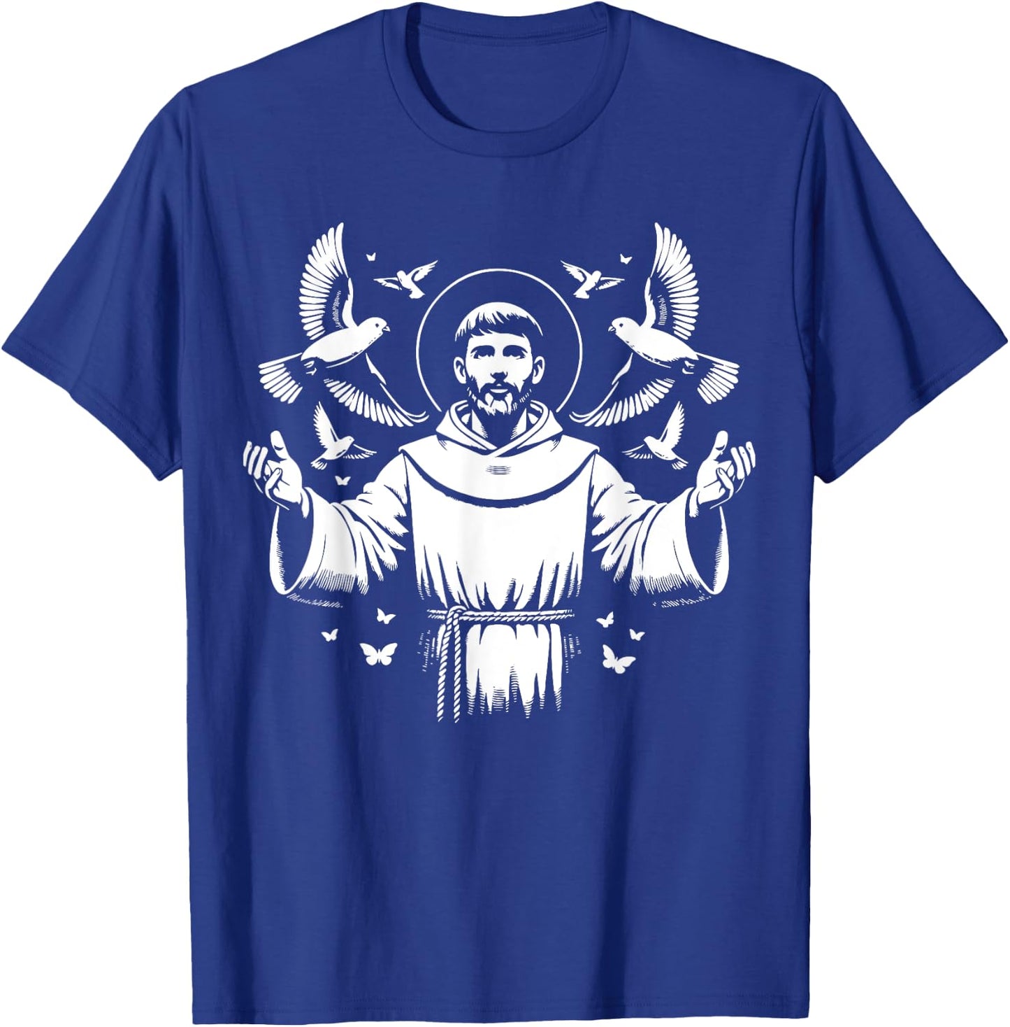 St Francis of Assisi Patron Saint of Animals Birds Catholic T-Shirt - T-Shirt | Royal